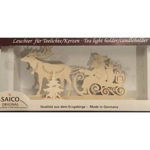 Saico Original Santa With Reindeer Wooden Tea light Candleholder Made in Germany